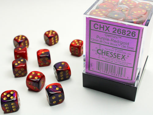 Chessex 36 Six-sided Dice: Gemini Purple Red-Gold