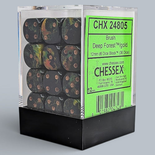 Chessex 36 Six-sided Dice: Brush Deep Forest / Gold