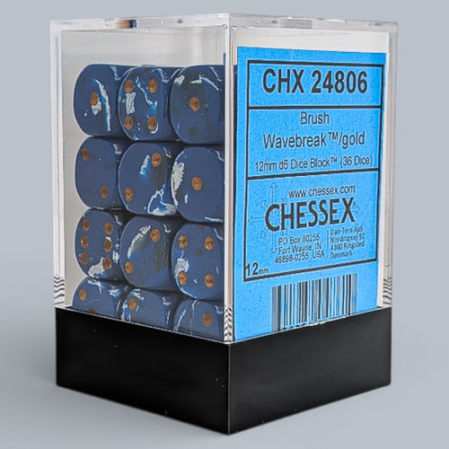Chessex 36 Six-sided Dice: Brush Wavebreak / Gold