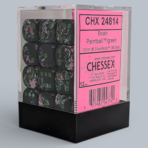 Chessex 36 Six-sided Dice: Brush Paintball / Green