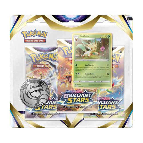 Pokémon TCG: Brilliant Stars 3 Booster Packs, Coin & Leafeon Promo Card