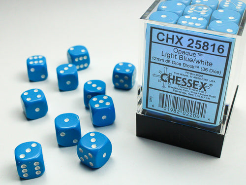 Chessex 36 Six-sided Dice: Light Blue/White