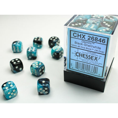 Chessex 36 Six-sided Dice: Gemini Black-Shell / White