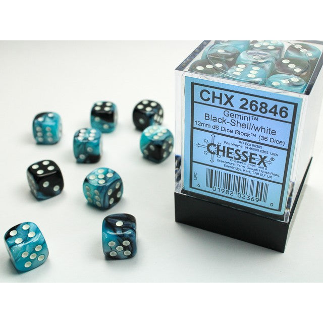 Chessex 36 Six-sided Dice: Gemini Black-Shell / White