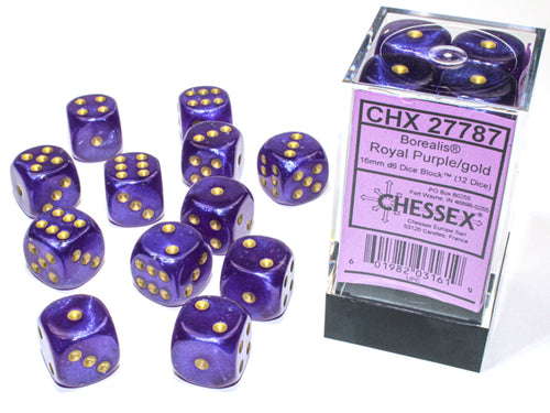 Chessex 12 16mm Six-sided Dice Borealis Royal Purple/Gold, Dice, Chessex,- The Sword & Board