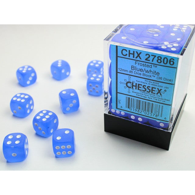 Chessex 36 Six-sided Dice: Frosted Blue / White