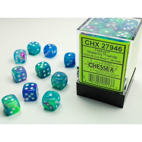 Chessex 36 Six-sided Dice: Festive Waterlily/White