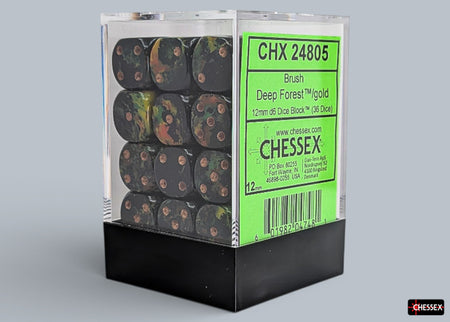 Chessex 36 Six-sided Dice: Brush Deep Forest / Gold
