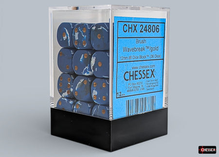 Chessex 36 Six-sided Dice: Brush Wavebreak / Gold