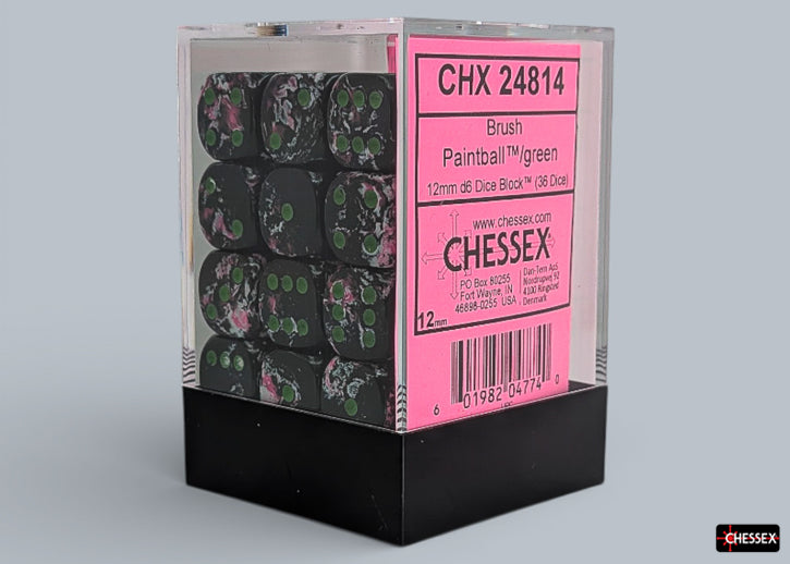 Chessex 36 Six-sided Dice: Brush Paintball / Green
