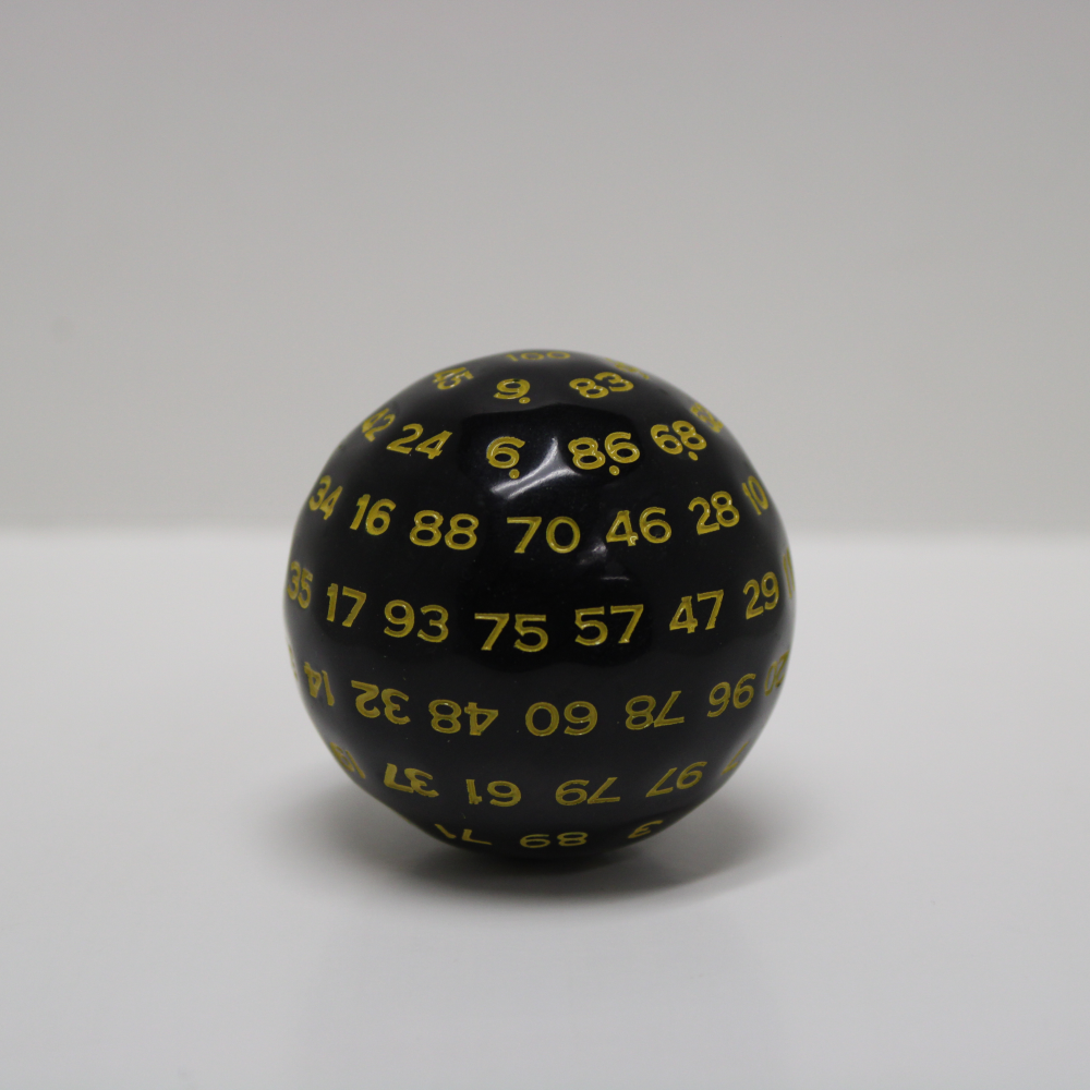 House Dice 100 Sided Die - Black w/ Yellow Numbers