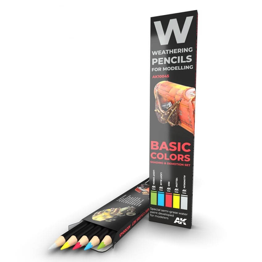 AK Weathering Pencils for Modeling - Basic Colors Shading and Demotion set