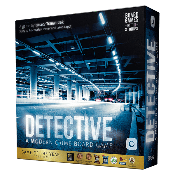 Box packaging for Detective: a Modern Crime Board Game