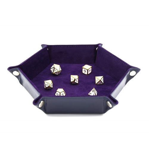 Navy with Purple Leatherette folding Hexagon Dice tray