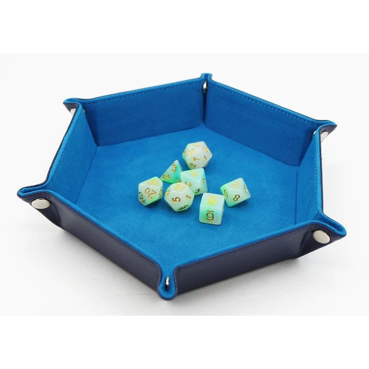 Navy with Teal Leatherette folding Hexagon Dice Tray
