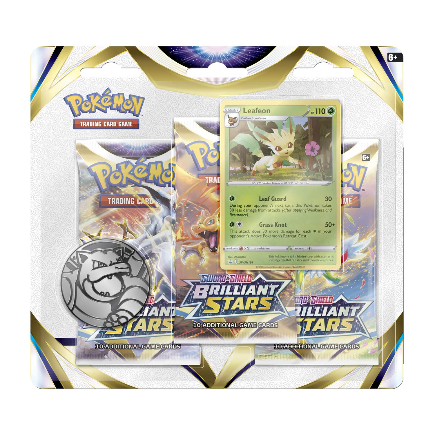 Pokémon TCG: Brilliant Stars 3 Booster Packs, Coin & Leafeon Promo Card