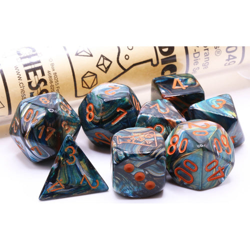 Chessex Lab Dice Lustrous Alpestris/orange Polyhedral 7-die set