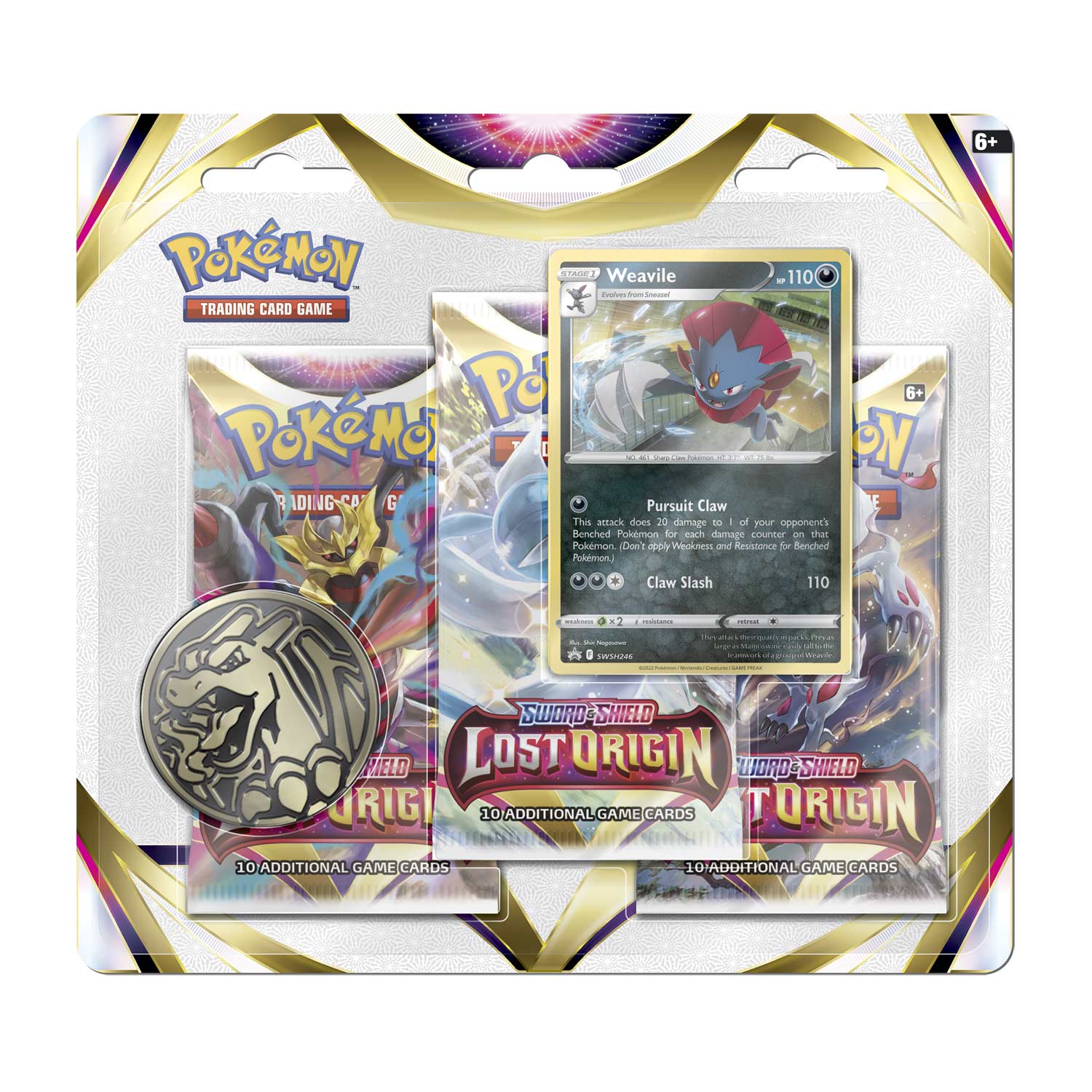 Pokmon Sword and Shield Lost Origin 3 Booster Packs, Coin & Weavile P The Sword & Board Pokmon Sword and Shield Lost Origin 3 Booster Packs, Coin & Weavile P The Sword & Board